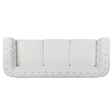 PHOYAL 3 Seater Sofa, Teddy Velvet Chesterfield Sofa Modern Tufted Couch 3 Seater Large Sofa with Scroll Arms and Nailhead for Living Room, White PHOYAL