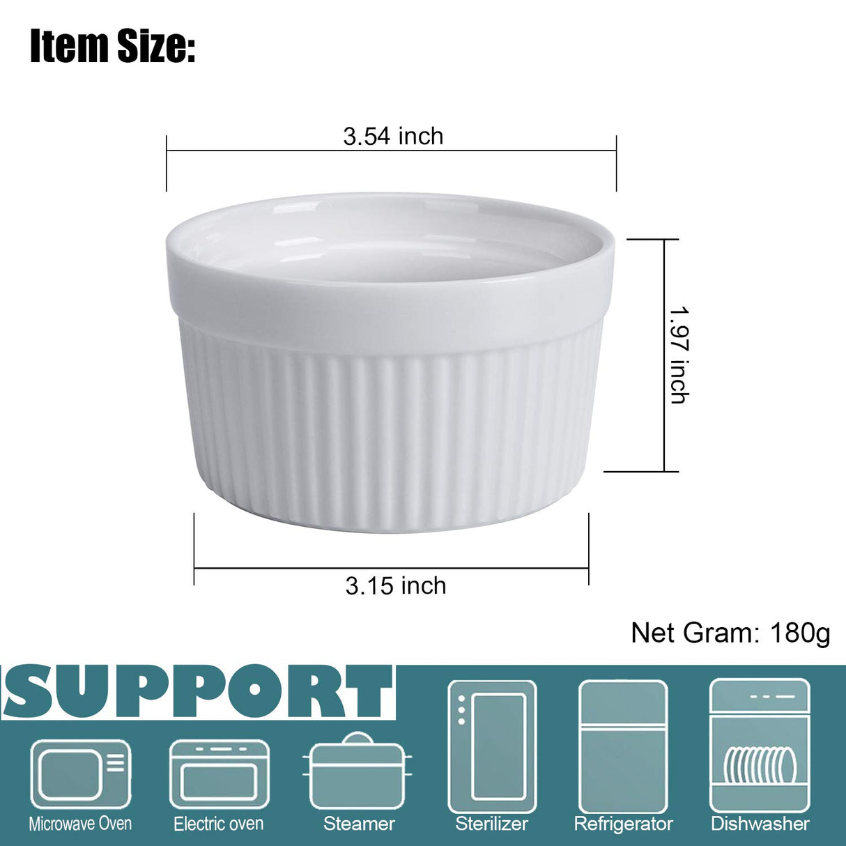 Ramekins 6 oz, Set of 8, Creme Brulee Ramekins, Souffle Dishes, Oven Safe Porcelain Ramiken Bowls For Custard, Lava Cakes, Pudding, Flan, Mini Desserts, Jam and Ice Cream, Ramekins For Baking GPYG