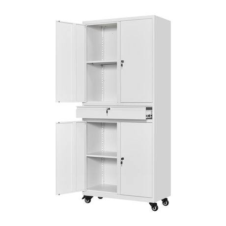 Yizosh Metal Garage Storage Cabinet with Locking Doors and Adjustable Shelves, Rolling Tool Storage Cabinet with 4 Wheels and 1 Drawer - 73" Steel Locking Cabinet for Garage, Warehouse Yizosh