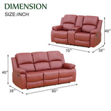 Caberryne 2 Pieces Leather Recliner Sofa Set，Recliner Sofa and Loveseat Sets for Living Room Furniture，Red Reclining Couch with 4 Recliners for Living Room/Office/Theater Seating(Sofa Set 2 Pieces) Caberryne