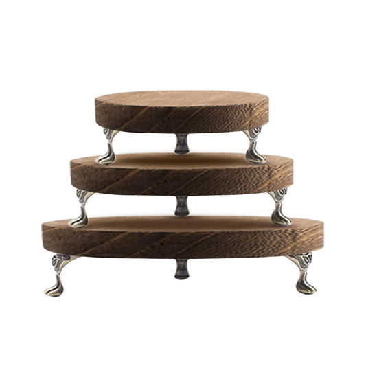 3 PCS Wooden Display Riser for Display Wood Risers for Decor and Organizer Round Display Stand Farmhouse Rustic Decor Risers Wood Riser Pedestal Stand for Candles Plants Cups (Brown, 8/6/4 Inch)