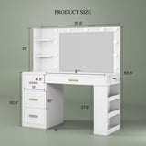 DWVO Vanity Desk with Mirror, Large Makeup Table with Power Outlets, 11 LED Bulbs, 3 Adjustable Light Modes, 4 Drawers and Built-in Shelves, Hollywood Dressing Vanity Desk Set for Bedroom, White DWVO
