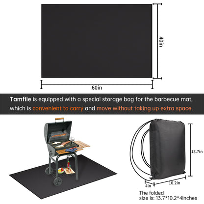 60x40 inches Outdoor Fire Pits Mat, Fireplace Floor Mat, Heat Resistant 4200°F, 6 Layers Deck Patio Protect pad, Tamfile Under Grill Mat Perfect for Grass Outdoor Wood Fire Pit and BBQ Smoker, Black