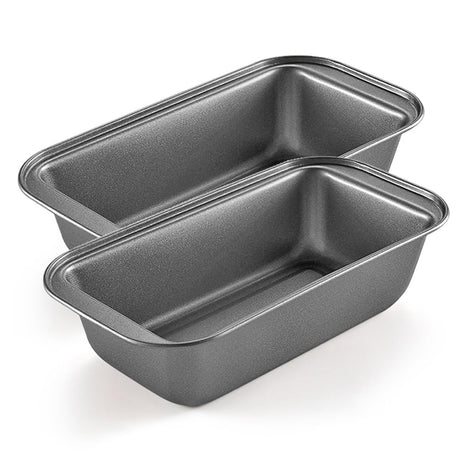 Mikim Small Loaf Pans for Baking - 10x5 Inch Outer Diameter, Carbon Steel Mini Bread Pan for Homemade Bread, Rectangular Set of 2, Gray Mikim