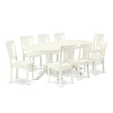 East West Furniture VAAV9-LWH-W 9 Piece Kitchen Table & Chairs Set Includes an Oval Dining Room Table with Butterfly Leaf and 8 Solid Wood Seat Chairs, 40x76 Inch, Linen White East West Furniture