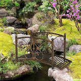 Outsunny 3.3FT Metal Arch Zen Garden Bridge with Safety Siderails, Decorative Footbridge, Delicate Floral Scrollwork for Stream, Fish Pond, Brown Outsunny