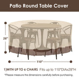 Vailge Round Patio Furniture Covers, 100% Waterproof Outdoor Table Chair Set Covers, Anti-Fading Cover for Outdoor Furniture Set, UV Resistant, 110"DIAx28"H, Beige & Brown Vailge