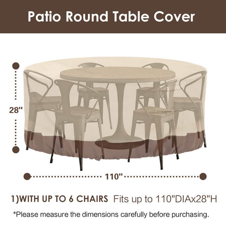 Vailge Round Patio Furniture Covers, 100% Waterproof Outdoor Table Chair Set Covers, Anti-Fading Cover for Outdoor Furniture Set, UV Resistant, 110"DIAx28"H, Beige & Brown Vailge