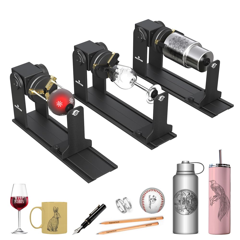 Mecpow G5 Laser Rotary Roller with Three Angle-Adjustable Grippers for Multi-Shaped Objects, Compatible with Almost All The Laser Engraving Machines, Laser Rotary Roller with Heightening Bracket Mecpow