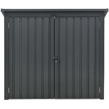 Hanover Outdoor Storage Shed for Trash and Recyclables, Pent Roof, Galvanized Steel, 2-Point Locking System, Stores 2 Trash Cans, 3.3-Ft. x 5.2-Ft. x 4.4-Ft., Dark Gray Trash Can Storage Hanover