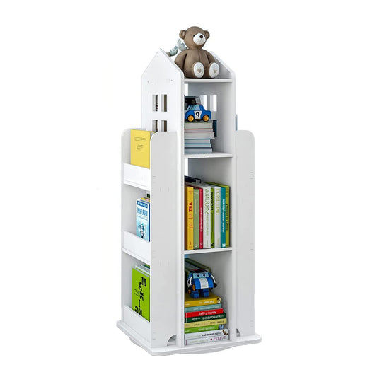 Foriy 3-Tier Rotating Children's Bookshelf - 360° Floor Stand Book Organizer in White - WoodArtSupply