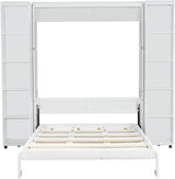 Foldable Hidden Queen Murphy Bed Cabinet with Storage Bookshelf Bookcase, Wood White Murphy Wall Bed with Storage Shelves for Adults (White) MERITLINE