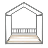 Bellemave Gray Wooden Queen Size Montessori House Bed Frame for Kids Bellemave
