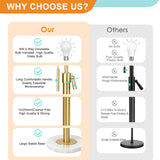 Modern Floor Lamp for Living Room, Adjustable Height Standing Lamp with Marble Base, 3-Way Dimmable Gold Brass Tall Pole Light with White Linen Shade for Reading, Bedroom, Chain Switch, Bulb Included Qingmiao