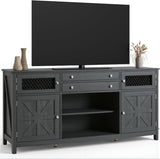 YITAHOME Farmhouse TV Stand for TVs up to 65", Entertainment Center with 2 Large Drawers & Visual Grid Door, 59" Rustic TV Media Console for Living Room, Dark Grey YITAHOME