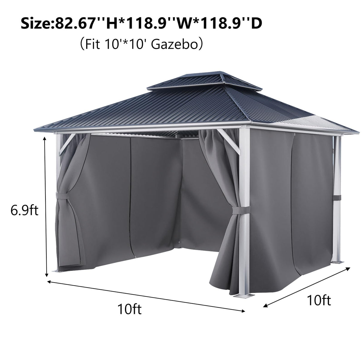 Aoodor 10' x 10' Gazebo Curtain Set Protecting Privacy Side Walls 4 Panels,Curtain Only (Grey) Aoodor