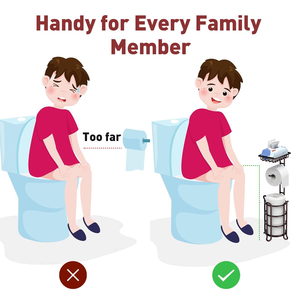 Toilet Paper Holder Stand Tissue Paper Roll Dispenser with Shelf for Bathroom Storage Holds Reserve Mega Rolls-Bronze TreeLen