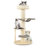 Tangkula Wood Cat Tree, 47 Inch Multi-Layer Cat Tower with 5.7” Thicker Sisal Covered Scratching Posts & Carpet, Padded Top Perch, 2 Jumping Platforms, Hammock, Modern Cat Tree Tower for Indoor Cats Tangkula