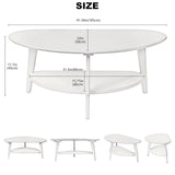 NAVREX Mid Century Modern Coffee Table with Storage Shelf, Oval Coffee Tables for Living Room 100% Solid Bamboo Wood Coffee Table Fireproof Table Circle Round Center Table (White) NAVREX