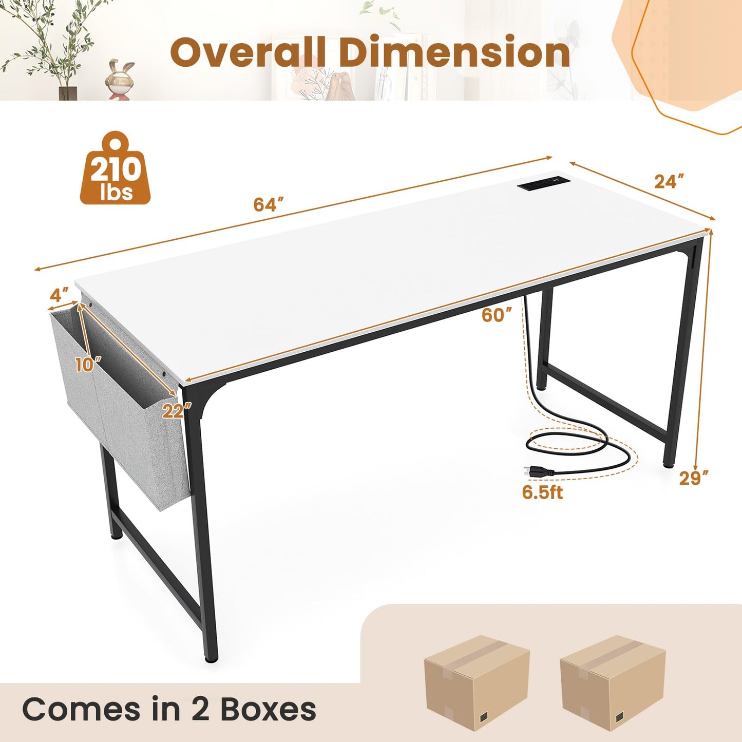 Giantex 10 FT Conference Table with Charging Station, 2 PCS 60" x 24" Rectangular Large Meeting Room Desk with Storage Bag & Hook, Space Saving Seminar Table, Modern Office Computer Desk for  - WoodArtSupply