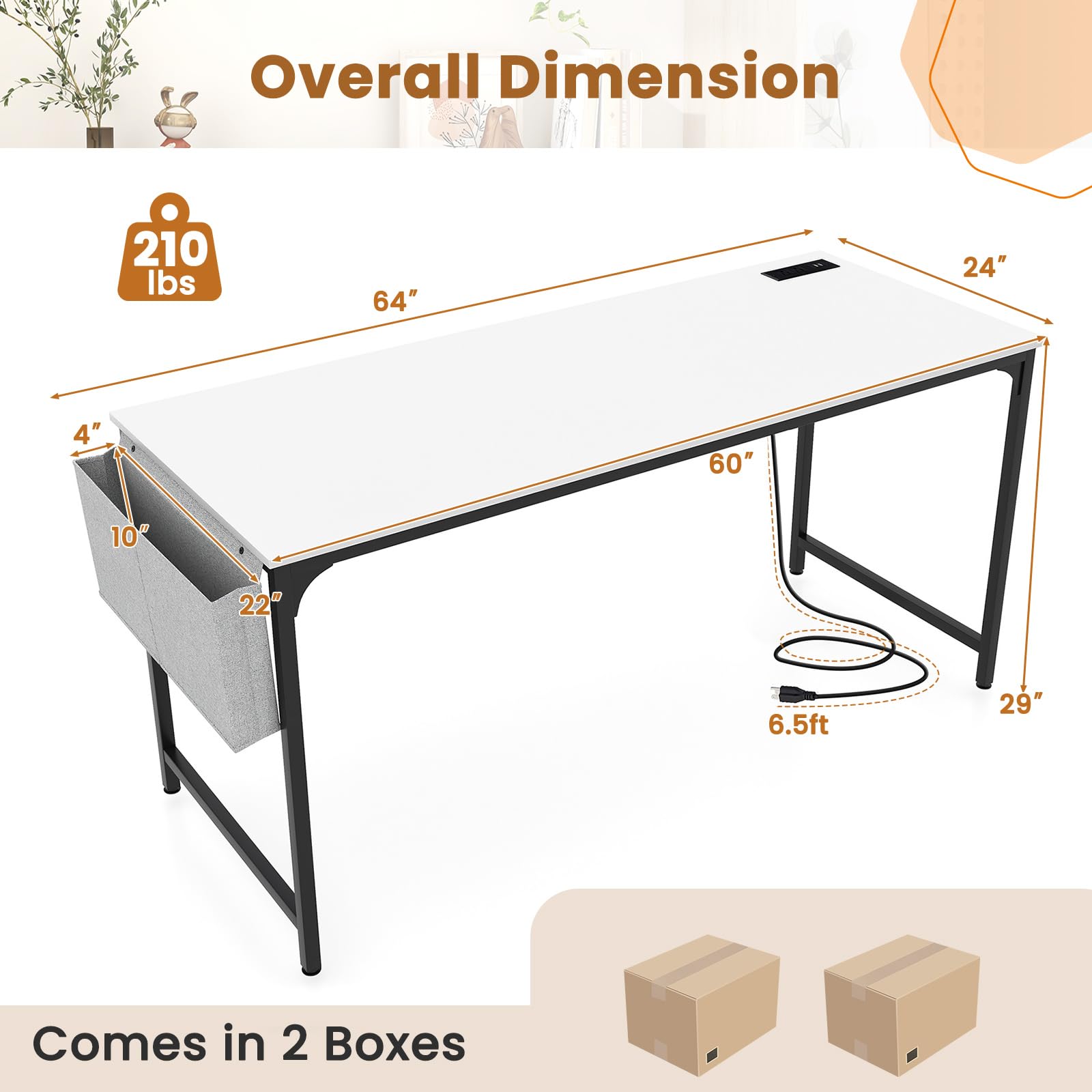 Giantex 10 FT Conference Table with Charging Station, 2 PCS 60" x 24" Rectangular Large Meeting Room Desk with Storage Bag & Hook, Space Saving Seminar Table, Modern Office Computer Desk for  - WoodArtSupply