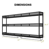 GWLQRTXV X2 47in Wine Rack with LED Lighting Wall Mounted Glass Holder, 3-Tiers Liquor Bottles Shelves Display Storage Organizer Hanging Long Stemware Goblet Metal for Home Mini Bar Cellar Black GWLQRTXV