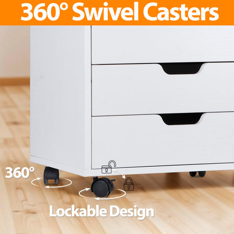 Saicool 5 Drawer Chest Storage Cabinet Dresser, Wood Nightstand, Mobile Organizer Drawers for Office Bedroom Hallway Entryway Closets,White Saicool