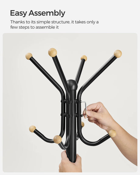 SONGMICS Coat Rack Freestanding, Metal Coat Rack Stand with 12 Hooks and 4 Legs, Coat Tree, Holds Clothes, Hats, and Bags, for Entryway, Living Room, Bedroom, Classic Black URCR031B01 SONGMICS