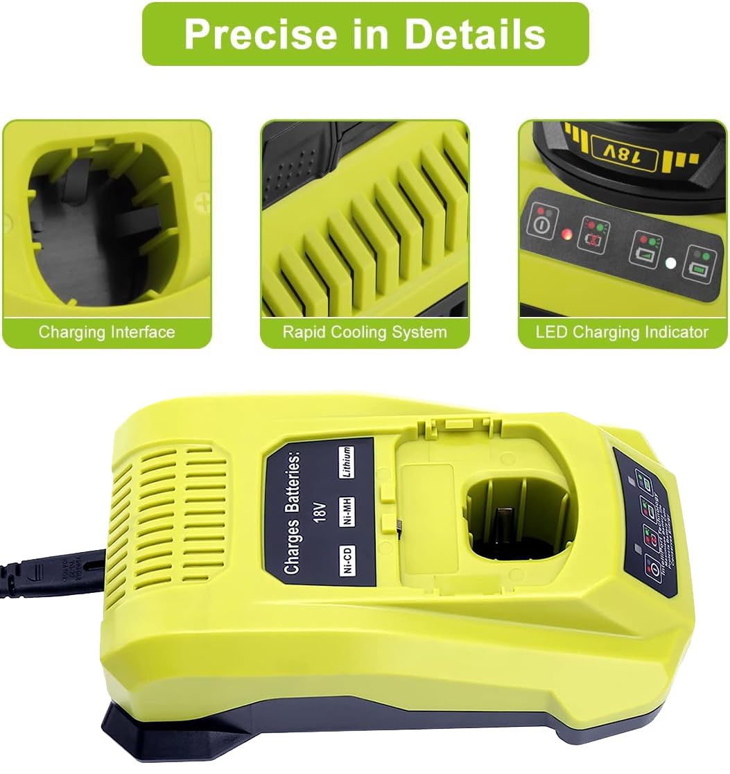 P117 Dual Chemistry Fast Charger Replace for Ryobi 12V-18V Lithium NiCad NiMh Battery Ryobi 18-Volt One+ P102 P108 P189 P197 P103 P105 P107 P190 P191 PBP002 PBP005 Qbmel