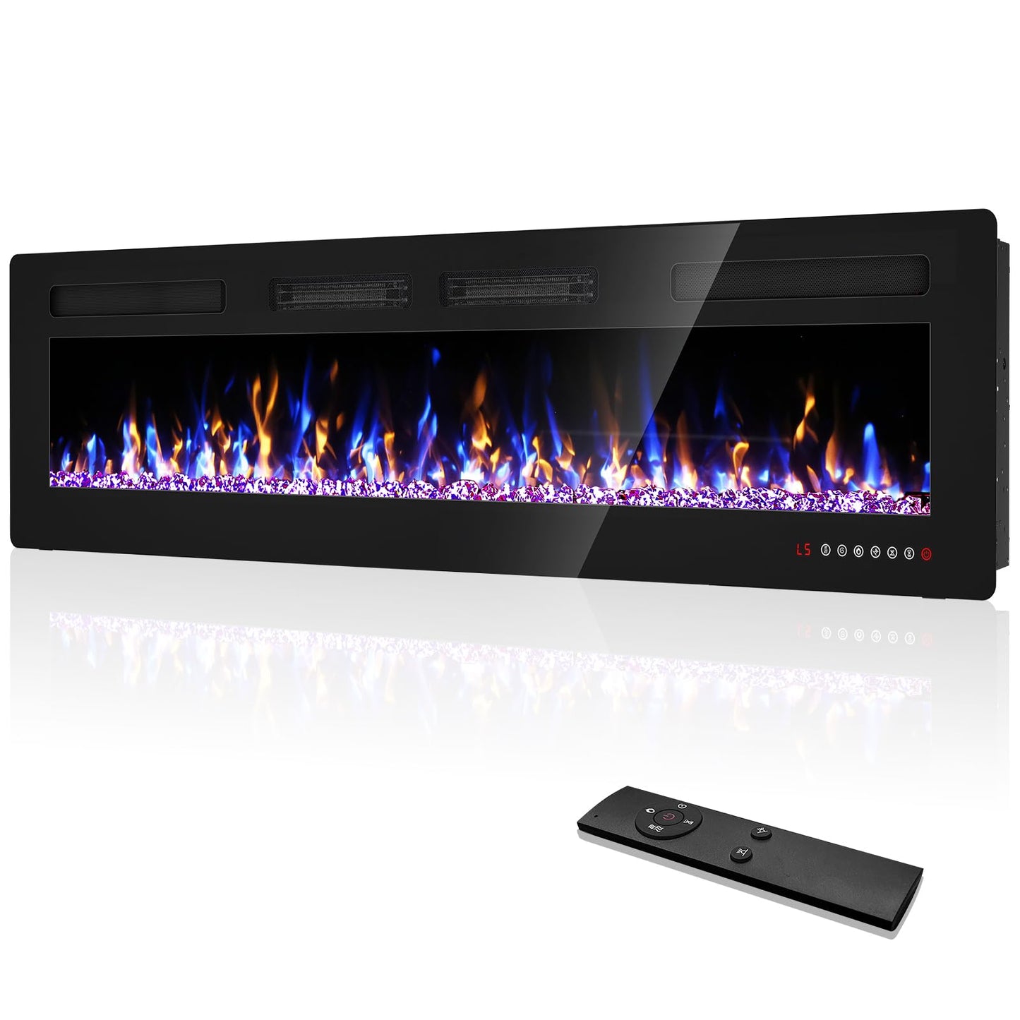 Eueiriup 72” Recessed and Wall Mounted Fire Places Electric Fireplace with Remote Control, Toucn Screen