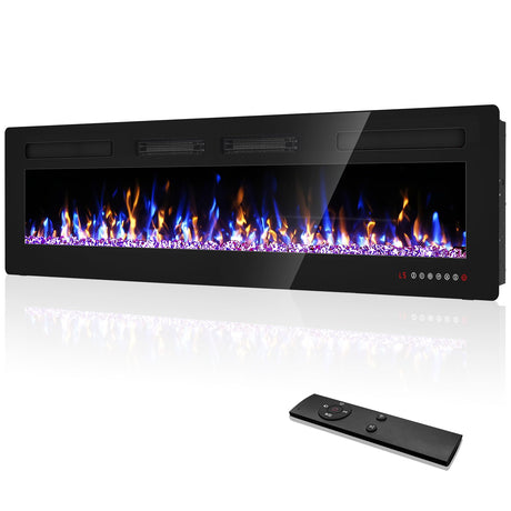 Eueiriup 72” Recessed and Wall Mounted Fire Places Electric Fireplace with Remote Control, Toucn Screen Eueiriup
