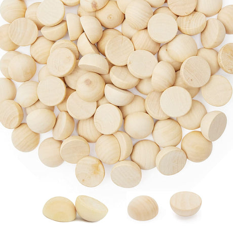 ANZKA 200pcs Mini Half Wooden Beads, 12mm Unfinished Round Split Wood Balls for Craft Paint, 1/2 inch Diameters Natural Half Sphere Ornaments ANZKA