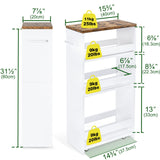 TEAMIX 4 Tier White Slim Storage Cart with Handle, 7.9''W Slide Out Storage Rolling Utility Cart Mobile Shelving Unit Organizer Trolley for Small Spaces Kitchen Laundry Narrow Places TEAMIX