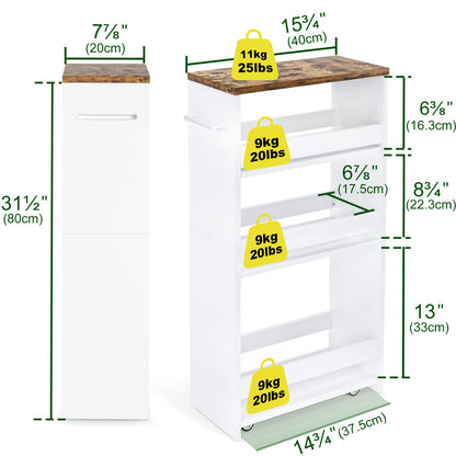 TEAMIX 4 Tier White Slim Storage Cart with Handle, 7.9''W Slide Out Storage Rolling Utility Cart Mobile Shelving Unit Organizer Trolley for Small Spaces Kitchen Laundry Narrow Places - WoodArtSupply