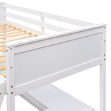 Ball & Cast Twin Size Loft Bed with Full-Length Guard Rail and Storage Shelves,Wood Bedframe w/Ladder & U Shape Desk,Slat Support,Space Saving,Bedroom Furniture for Student Dorms,Studio,White Ball & Cast