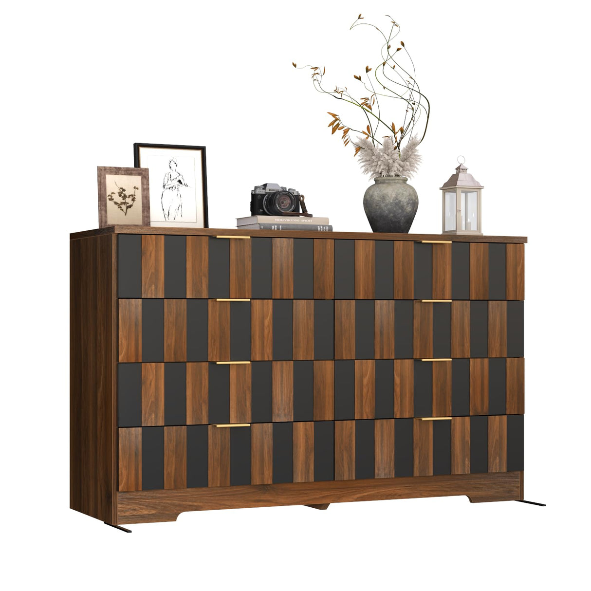 8 Drawer Dresser for Bedroom, Modern Double Dresser, 48" Wide Chest of Drawers with Anti-Tipping & Metal Handles, Mid Century Wooden Storage TV Stand, Closet Dresser for Living Room, Entryway, Walnut Loomie