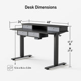FEZIBO 48 x 24 Electric Standing Desk Adjustable Height with 4 Drawers, Sit Stand Desk with Storage Shelf, Rising Desk with Splice Board, Black Frame/Rustic Brown Top, 48 inch FEZIBO