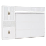 P PURLOVE Queen Murphy Bed with Sofa and Shelves, Wooden Wall Bed with USB and Light, No Box Spring Needed (White) P PURLOVE