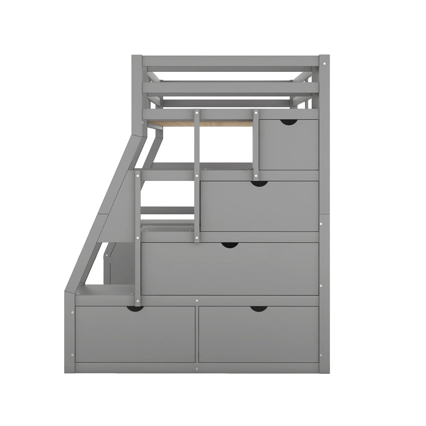 Twin Loft Bed with Storage Stairs and Desk - Bellemave Grey Wood Frame for Kids and Teens