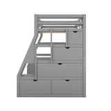 CKLMMC Multifunctional Twin Loft Bed with Storage Drawers, Desk, and Shelving – Grey CKLMMC