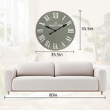 ARTPOWER Large Farmhouse Wall Clock, 35.5” Shiplap Wall Clock with Roman Numeral, Nearly Non-Ticking, Round Wall Clocks for Living Room Decor, Office, Bedroom, Entrance, Sage Green ARTPOWER
