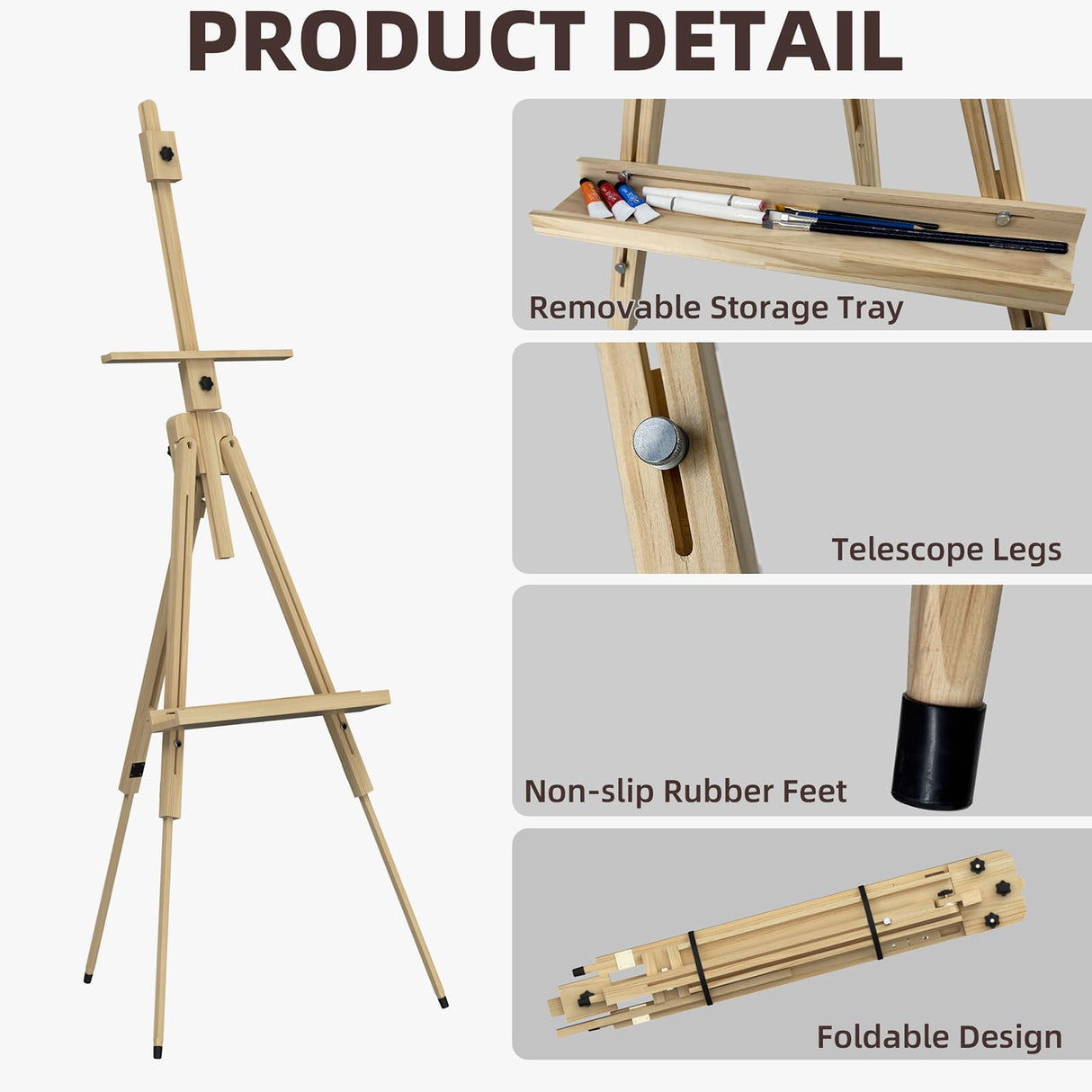 Stuelloaf Tripod Easel for Painting, Art Wooden Easel Stand for Adults or Students, Hold 1 or 2 Canvas up to 60’’, Display Portable Easel for Drawing, Landscape Artist, Wedding Sign, Pine Stuelloaf