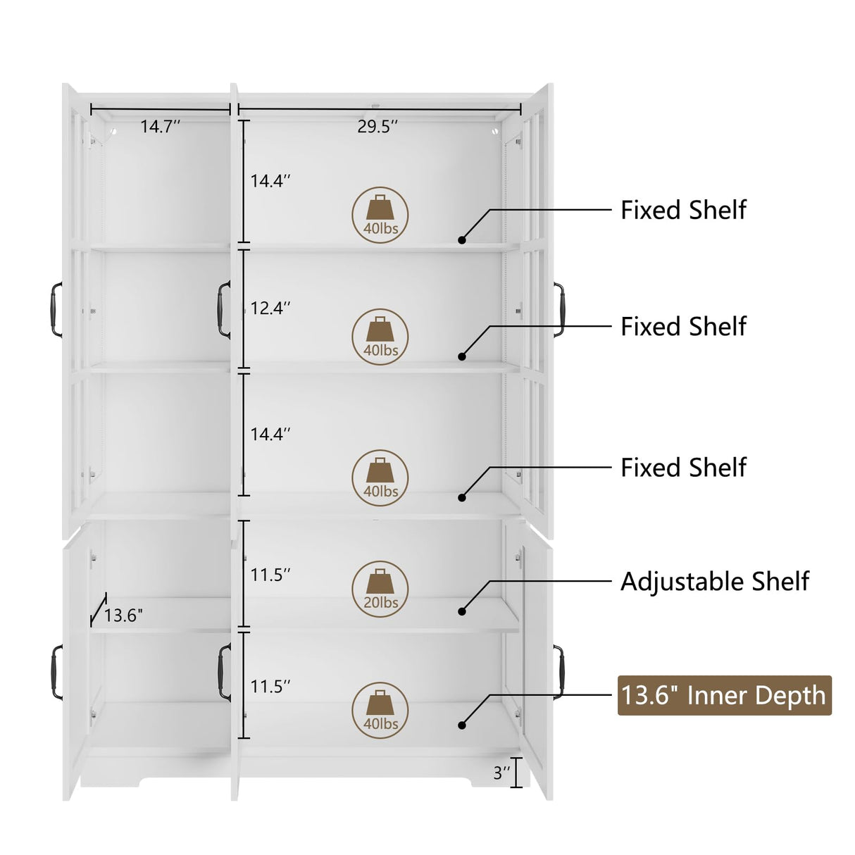 LUXOAK 71" LED Storage Cabinet Set - Versatile Display & Organiser with Adjustable Shelves in White LUXOAK