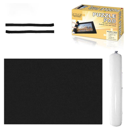 Jigsaw Puzzle Mat Roll Up - 2000 Pieces, 1500, 1000 Pieces Saver Large Black Puzzles for Adults Kids, Storage and Transport Premium Pump Glue Felt Mat Inflatable Tube Holder Organizer Pad Keeper Genovega