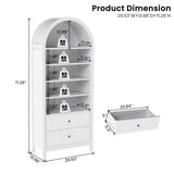 GOODONE 71" Tall Arched Bookcase - Arched Bookshelf with 2 Drawers & Adjustable Shelves, Tall Arched Storage Cabinet for Living Room, Kitchen，Home Office（White） GOODONE