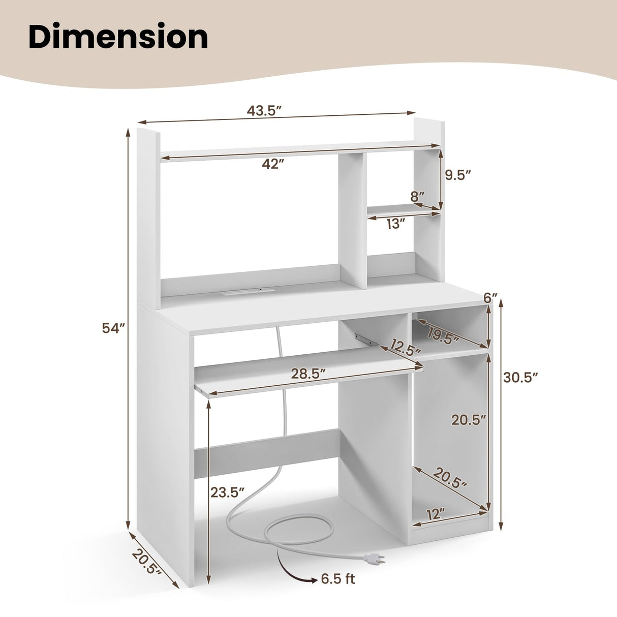 Giantex 43.5" Modern Computer Desk with Power Outlet, Keyboard Tray & Storage for Home Office Giantex