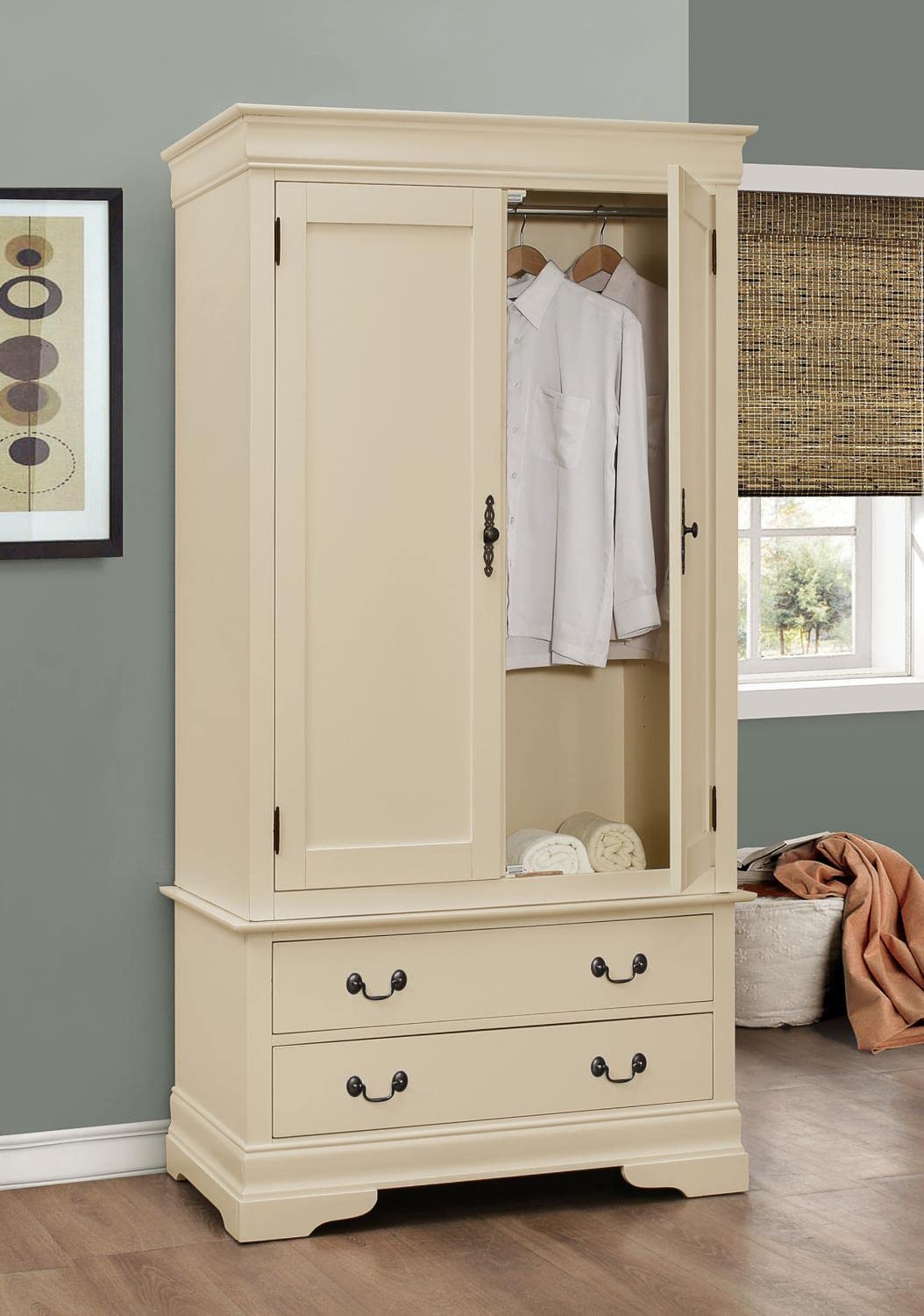 Glory Furniture Louis Phillipe 2 Drawer Armoire in Beige Glory Furniture