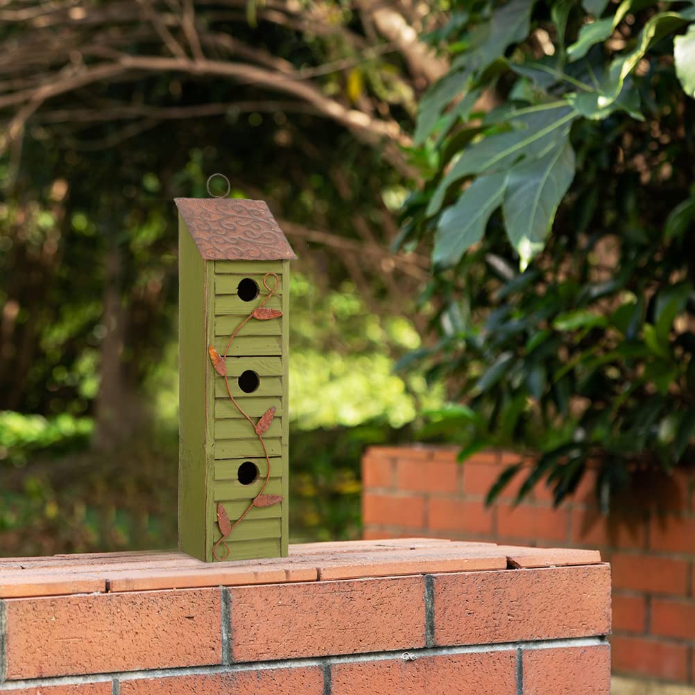 Glitzhome 18" H Green Window-Blinds Distressed Solid Wood Birdhouse for Outside Glitzhome