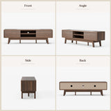 TOLEAD TV Console, Mid Century Modern Media Console for 55/60/65 Inch TV, Low Profile TV Stand with Fluted Sliding Doors, Boho Light Wood Credenza for Living Room (Walnut, 59") TOLEAD