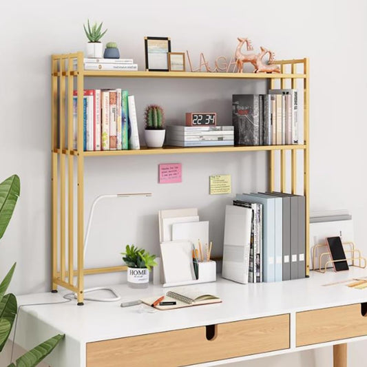 KADEUX Adjustable 2-Tier Gold Frame Desktop Bookshelf for Organising Office Supplies - WoodArtSupply